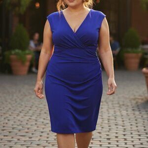 Ralph Lauren Midi Sheath Dress 14 Purple Floral Knee Length